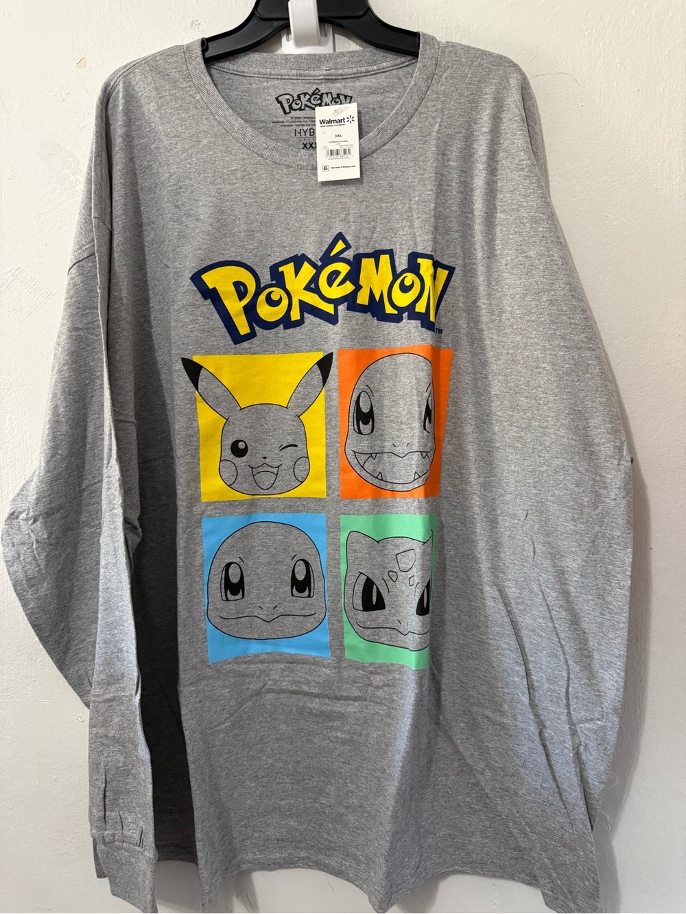 POKEMON Squares Grey Size XXXL Long Sleeve Shirt LARGE NEW w/ TAG